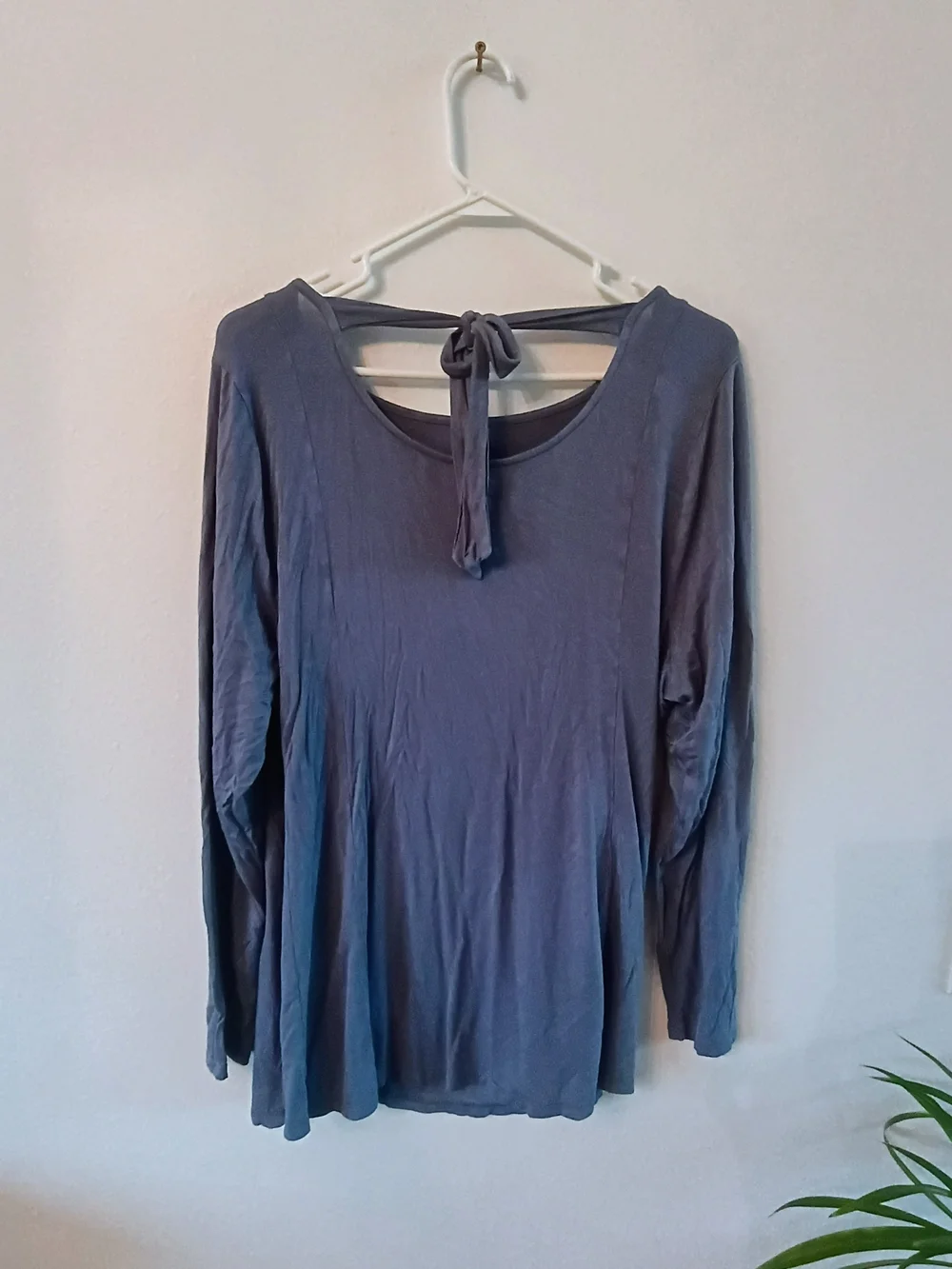 Lane Bryant 18/20 Slate Blue Long Sleeve Swing Top Open Tie Back Plus Size